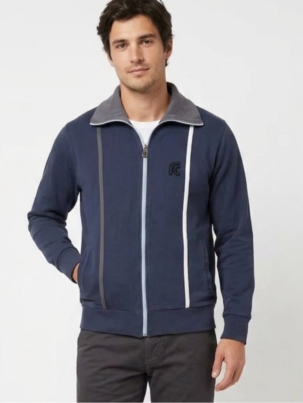 Vintage French Connection Men's Full Zip Track Jacket Navy Blue Medium 574